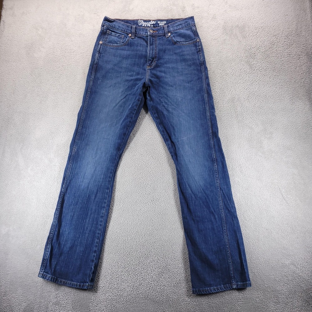 Wrangler Jeans Mens 32x33 Blue Retro Relaxed Bootcut Dark Wash Stretch Cowboy